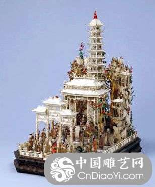 清代 象牙镂雕群仙祝寿塔