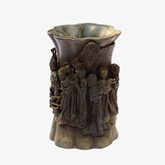 复古木雕人物花瓶